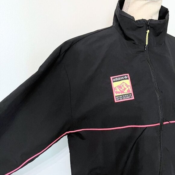 ADIDAS ORIGINALS MEN'S ADIPLORE BLACK PINK NEON ZIP UP NYLON TRACK TOP JACKET - Picture 5 of 15